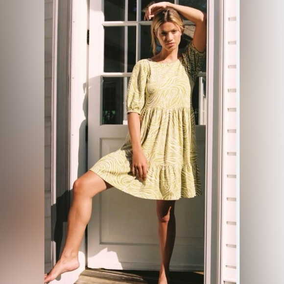 Daily Practice Anthropologie Green Swirl Flounced Criss Cross Back Tunic Dress - Picture 1 of 16